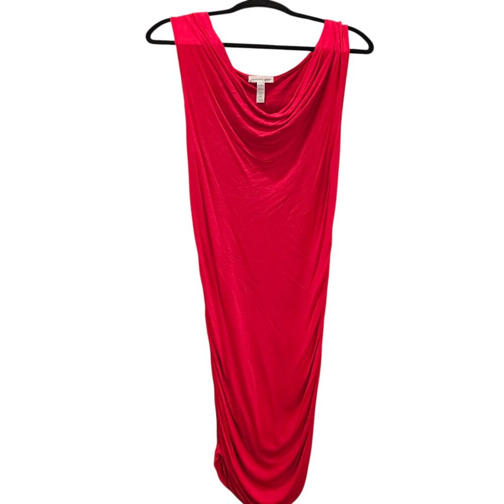 Red Cowl Neck Draped Bodycon Dress Women’s Large Ruched Sides